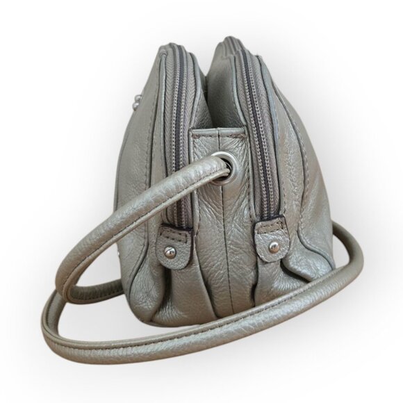 Tignanello Metallic Gray Pebbled Leather 3 Compartment Crossbody Bag - Picture 2 of 8